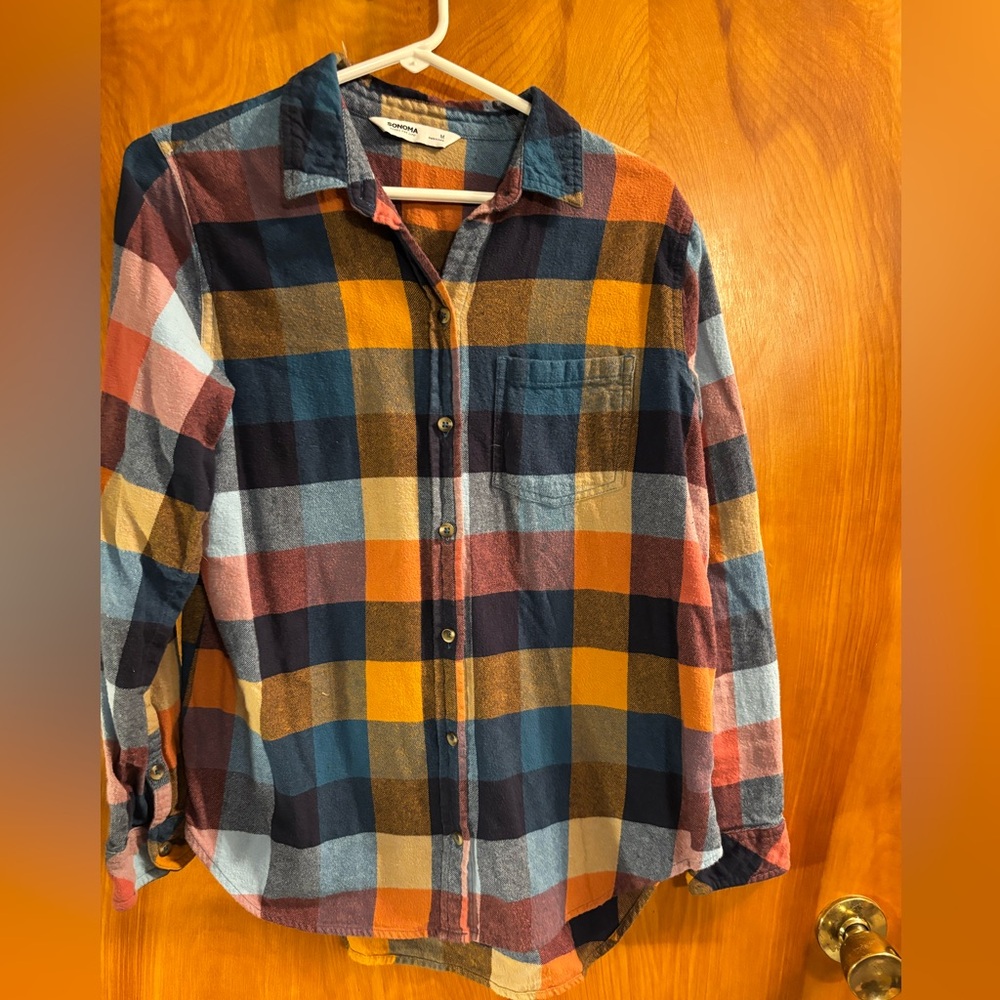 Ladies “SONOMA” Multicolor Plaid Button-Down Shirt